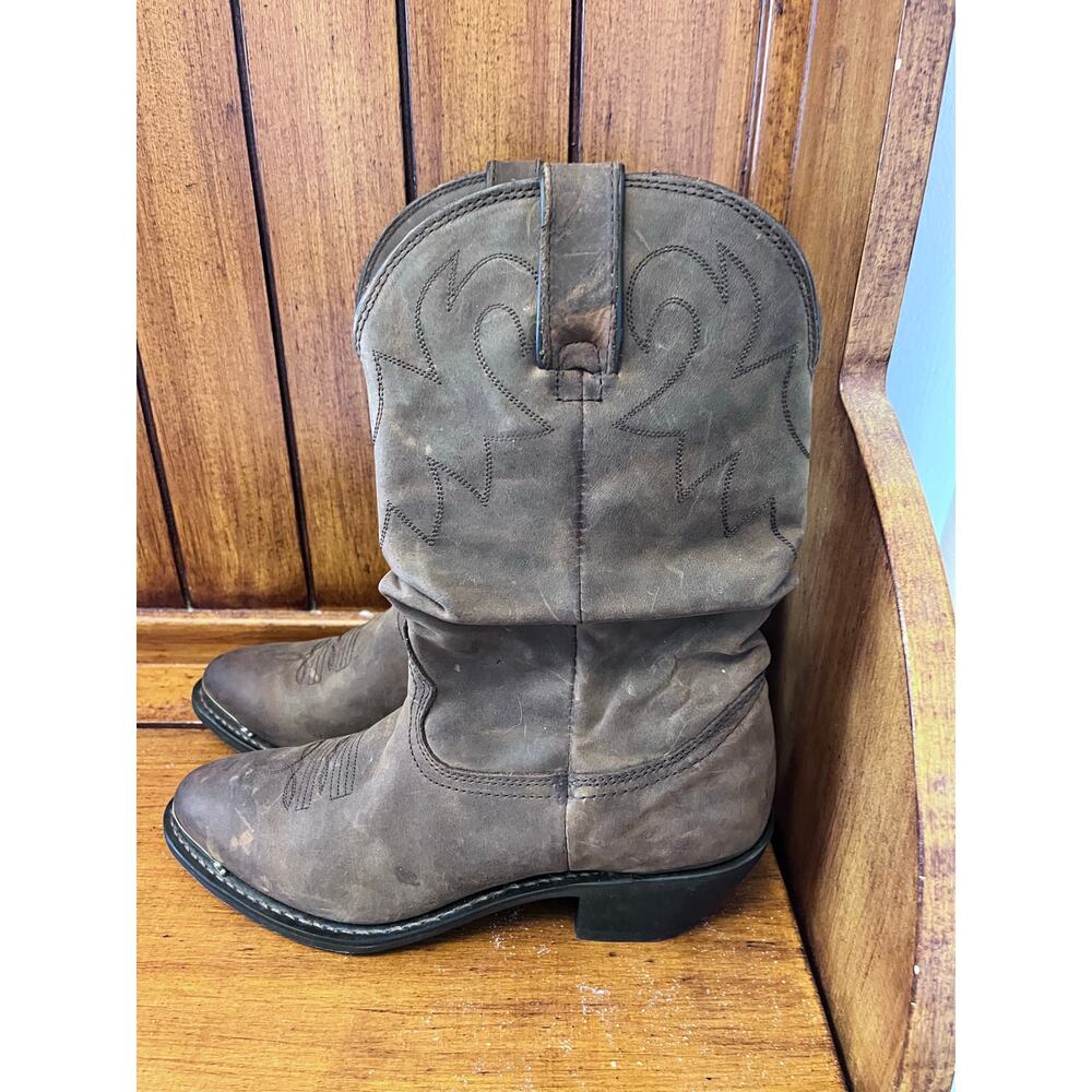Durango Womens 7 Distressed Tan Leather Slouch Western Cowboy Boots